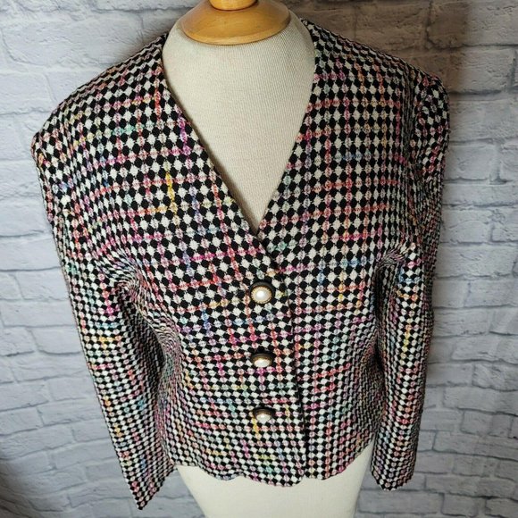 Ann Taylor Tweed Multi Color Long Sleeve Blazer Jacket - Pearl Buttons - Picture 2 of 8